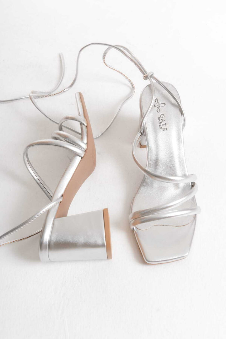 Wavelys Sandales ou tongs à lacets amovibles en cuir véritable pour femmes - Métallisé