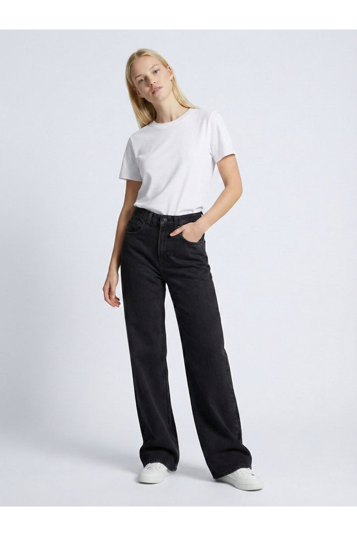 LTB Vionne H Pantalon Jean Taille Haute Large Jambe Indigo - mid Indigo
