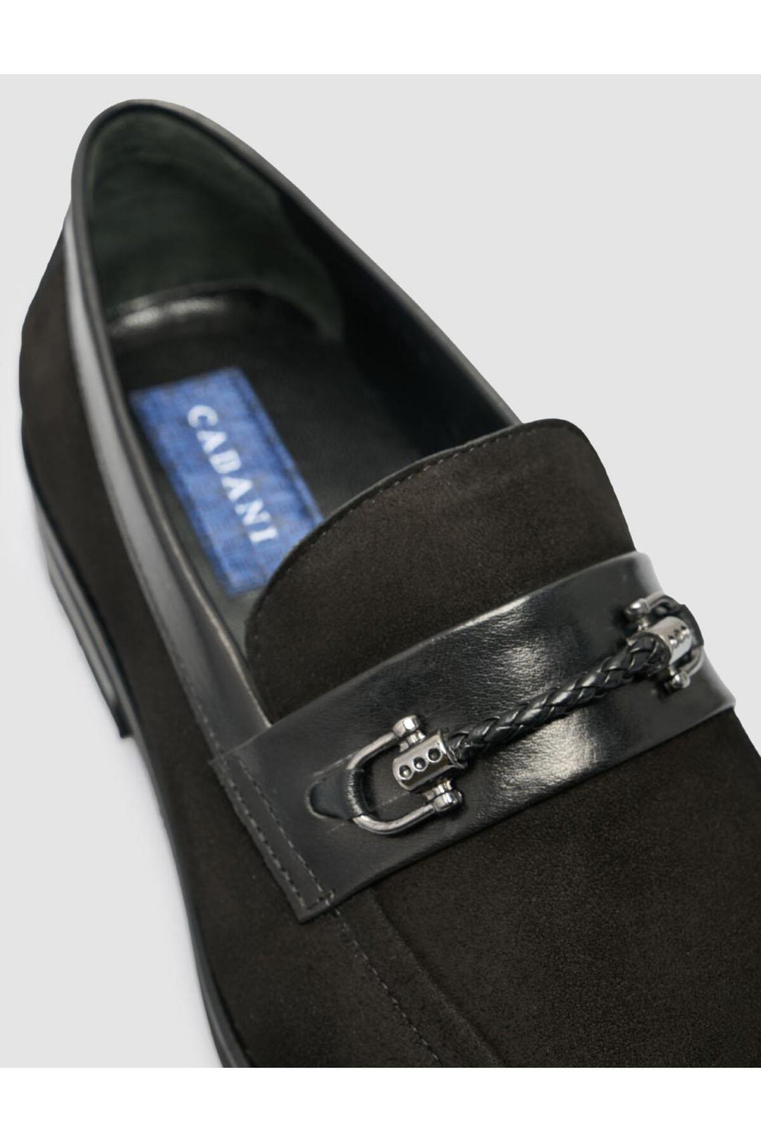 Cabani Shoes Mocassin homme en cuir suédé véritable noir avec détail de boucle. - Multicolore