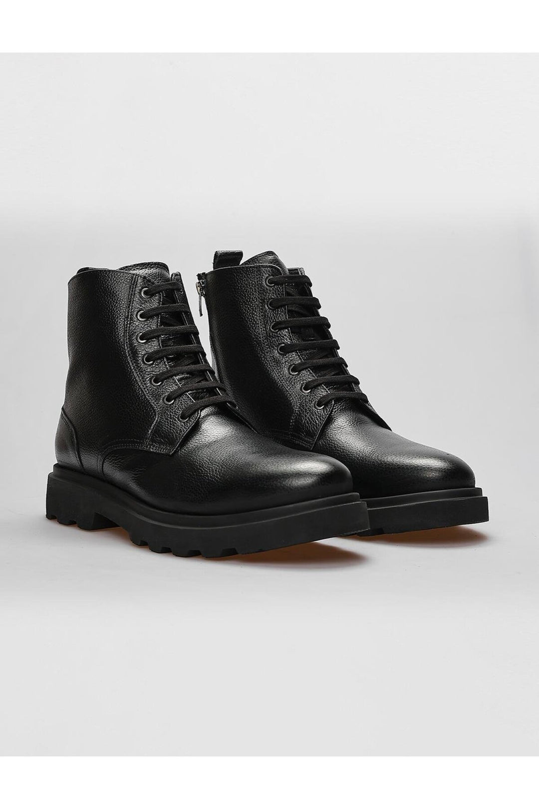 Cabani Shoes Bottines pour hommes en cuir véritable noires à lacets et fermeture éclair - Noir