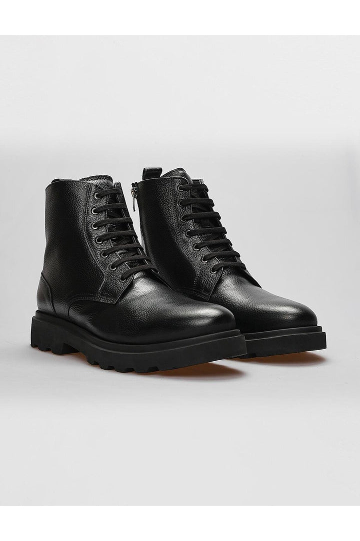 Cabani Shoes Bottines pour hommes en cuir véritable noires à lacets et fermeture éclair - Noir