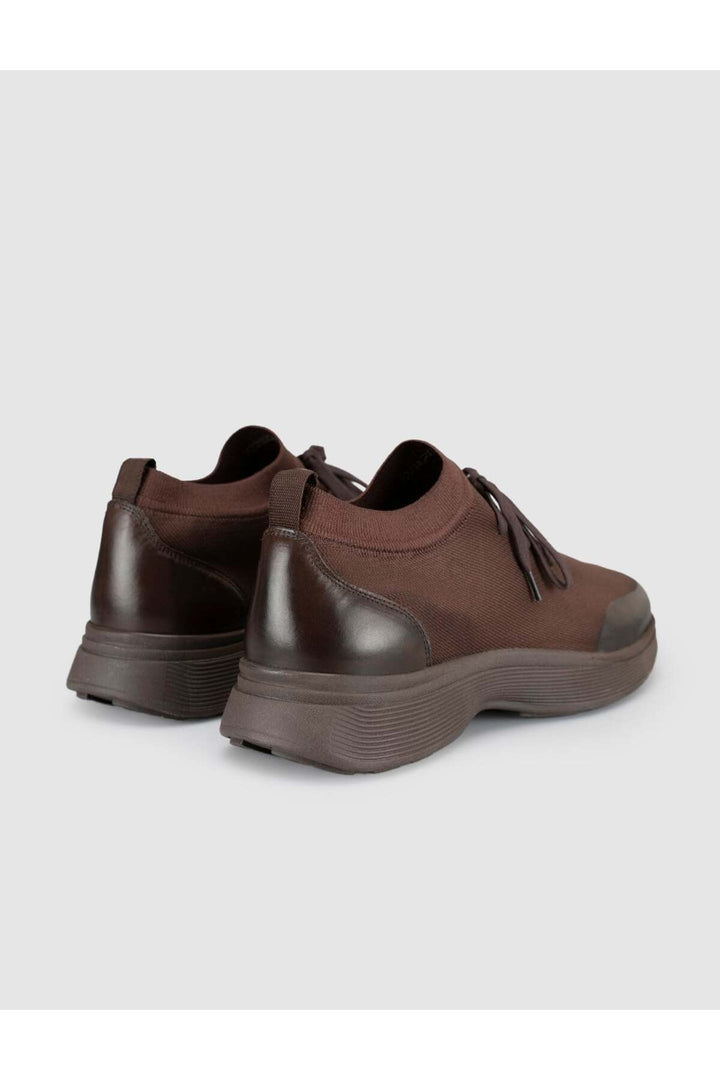 Cabani Shoes Castello Café Tricot & Cuir de Vache Véritable Baskets pour Hommes - Marron