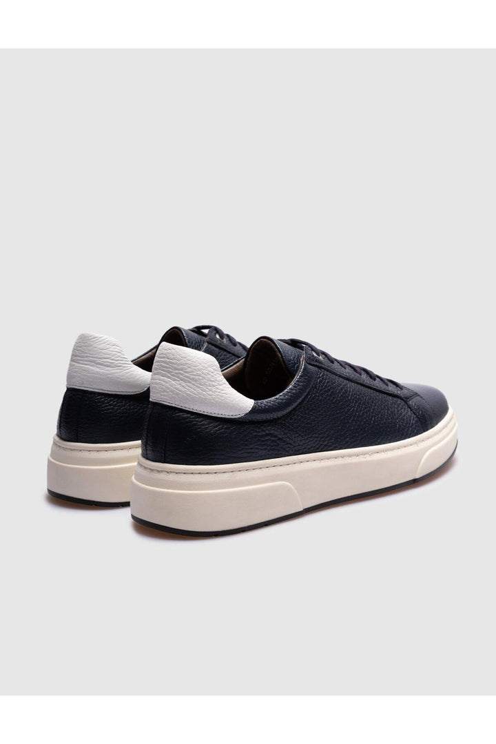 Cabani Shoes Chaussures de sport pour hommes en cuir véritable bleu marine à lacets - Bleu marine