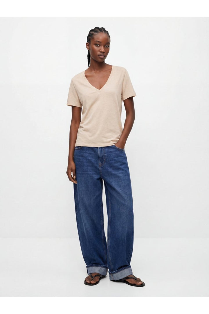 LTB T-shirt basique beige à col en V - Multicolore