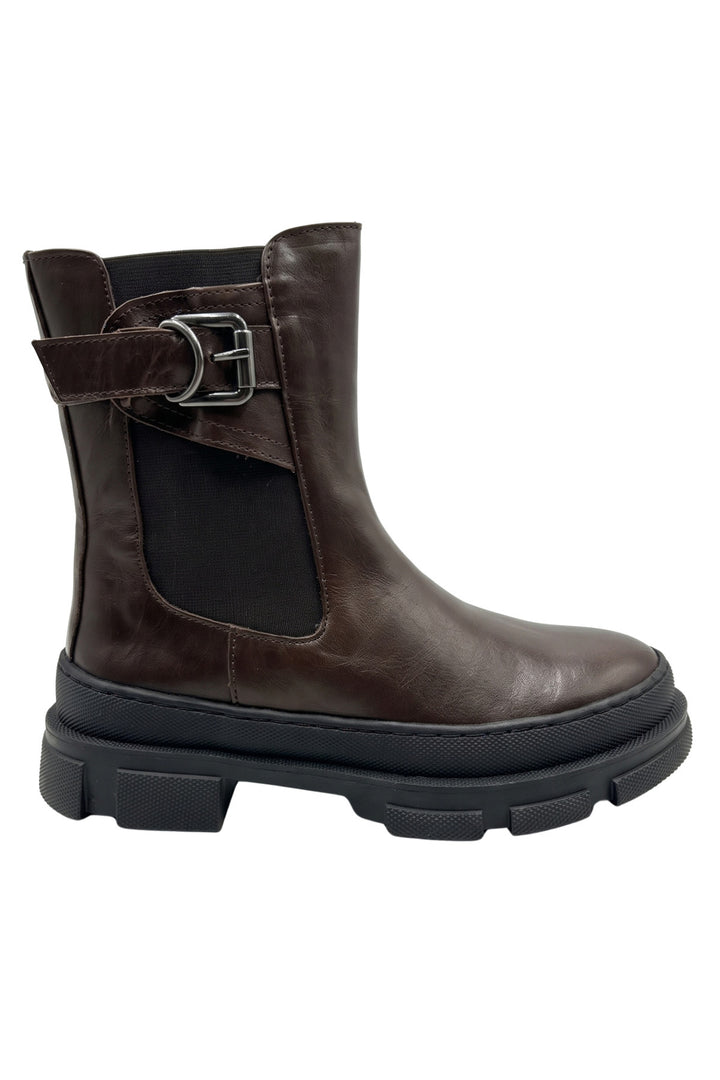 Wavelys BOTTE ATHENA Bottes pour femmes en cuir véritable marron avec détails zippés et élastiques, confortables et chaudes. - Marron