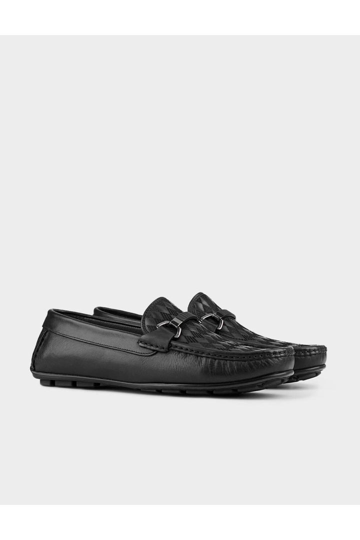 Cabani Shoes Semelle en caoutchouc Mocassins pour hommes en cuir véritable noir - Noir