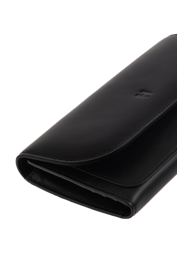 Helmbrook Charlotte Cuir véritable Noir Femmes Fermeture Éclair Fabriqué à la main Grand Portefeuille avec Fermeture Éclair Couvercle Protégé Rfid