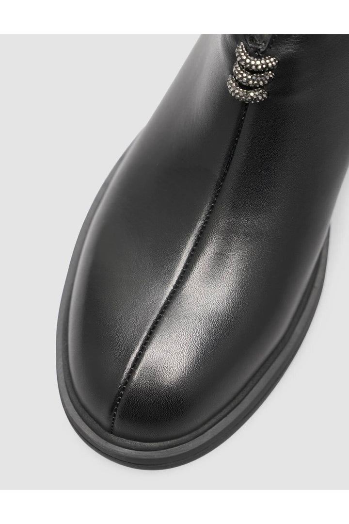 Cabani Shoes Bottines quotidiennes pour femmes en cuir véritable noir avec fermeture éclair - Multicolore