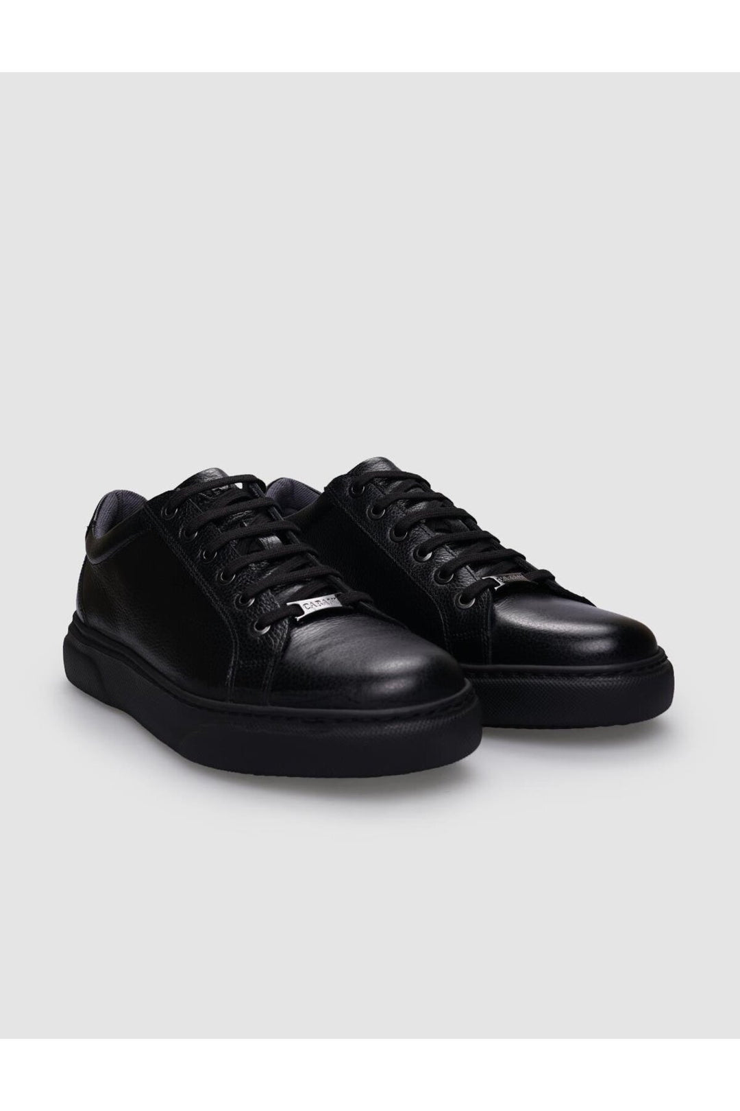 Cabani Shoes %100 Cuir véritable Baskets pour hommes noires à lacets - Noir