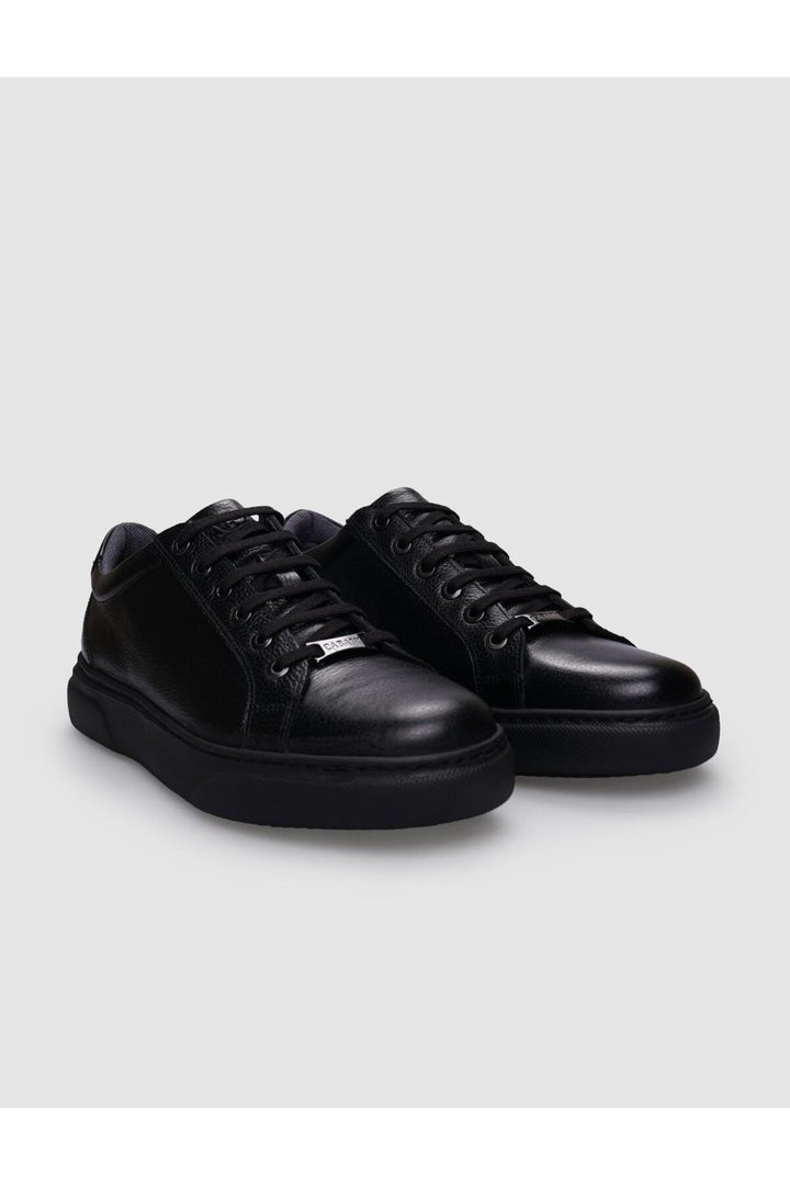 Cabani Shoes %100 Cuir véritable Baskets pour hommes noires à lacets - Noir