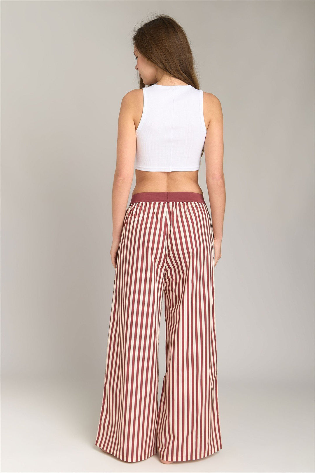 Lovely Things SANDRA Pantalon de pyjama en popeline à plis - Bordeaux