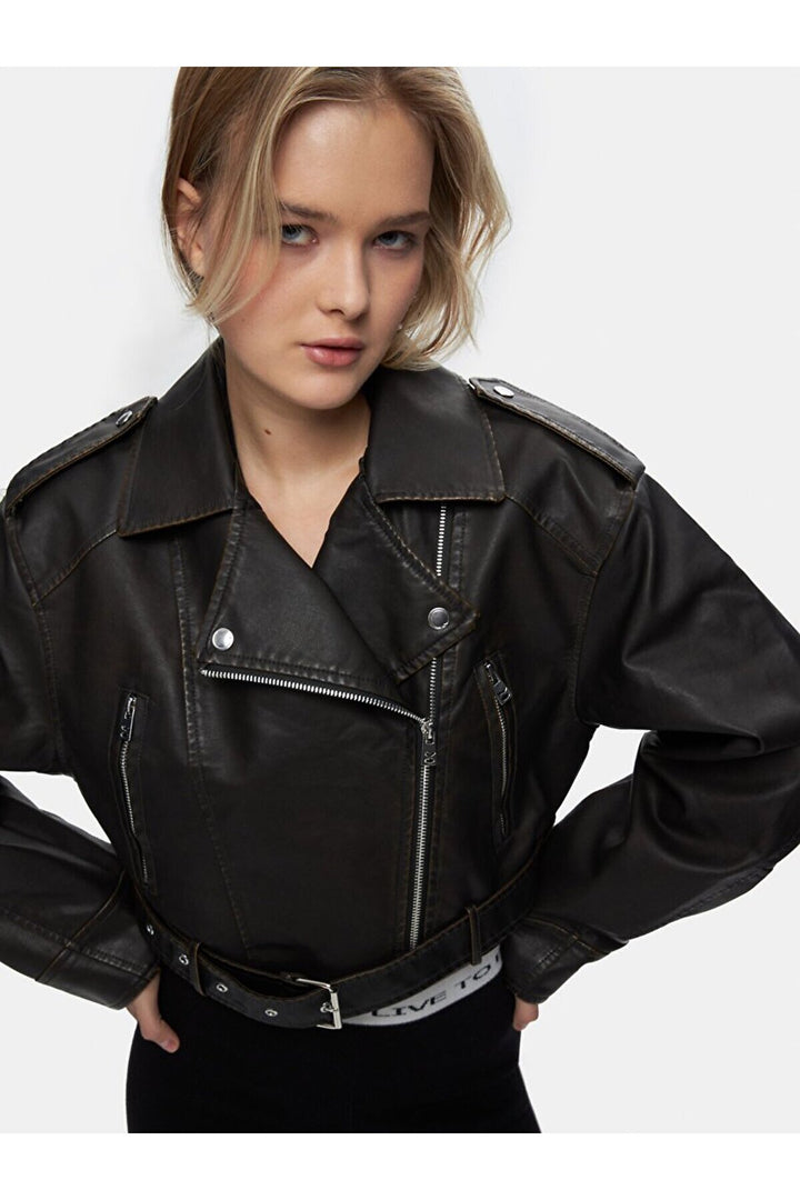 LTB Veste zippée couleur marron à col cubain avec effet délavé - Marron