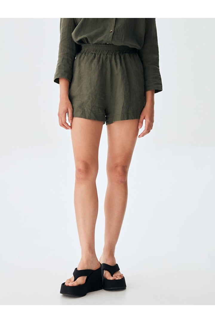 LTB Short vert aspect lin avec poches