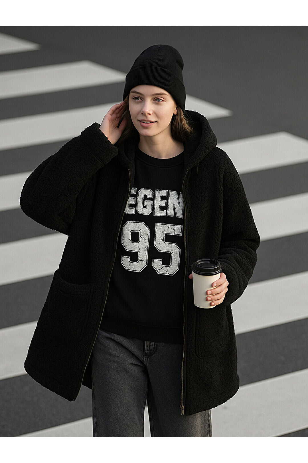 LTB Sweat-shirt noir imprimé à manches longues et col zéro
