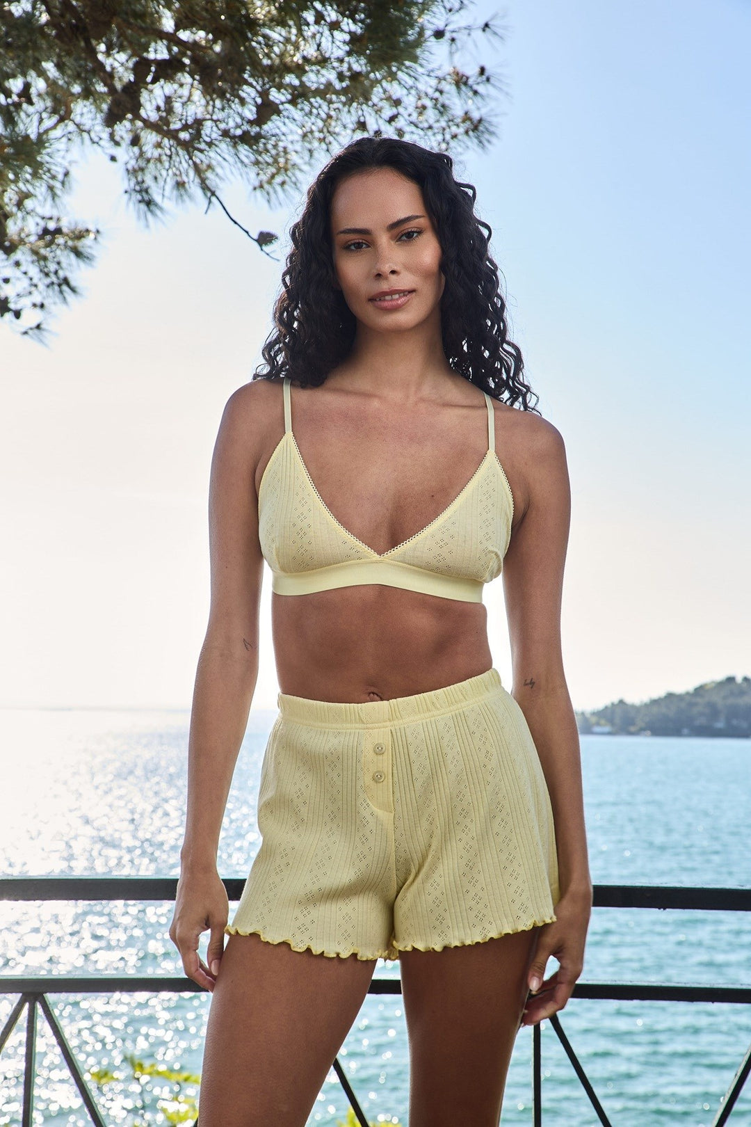 Lovely Things KIMBERLY Short de Pyjama Pointelle - Jaune