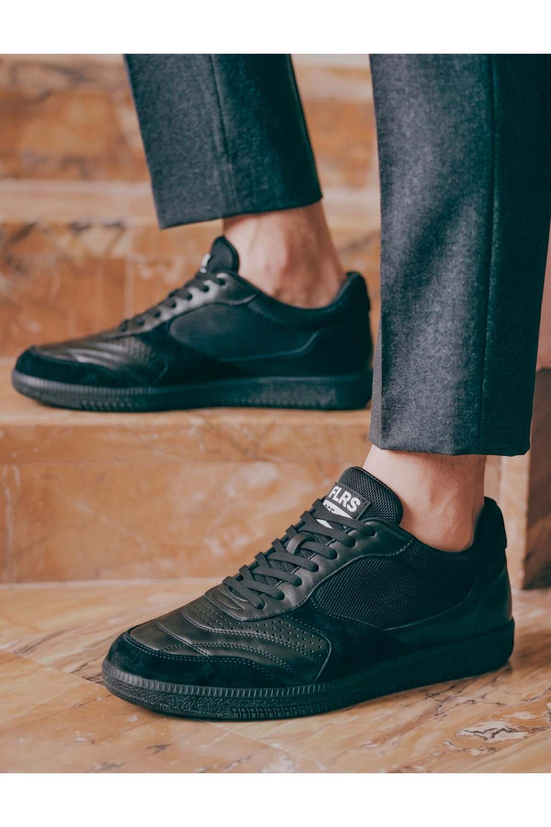 Cabani Shoes Baskets pour hommes en cuir véritable noir - Multicolore