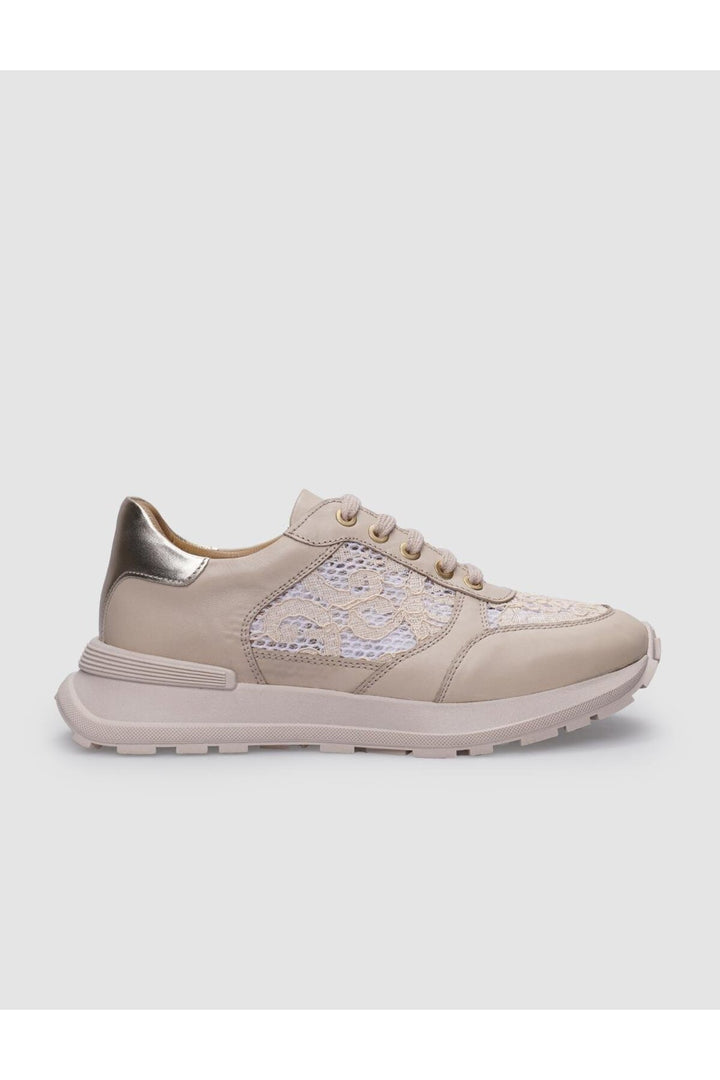 Cabani Shoes Baskets de sport pour femmes en cuir véritable beige à lacets 100% - Multicolore