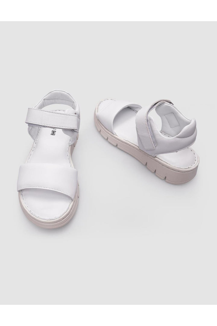 Cabani Shoes Sandales pour femmes à fermeture velcro en cuir véritable 100% blanc - Blanc