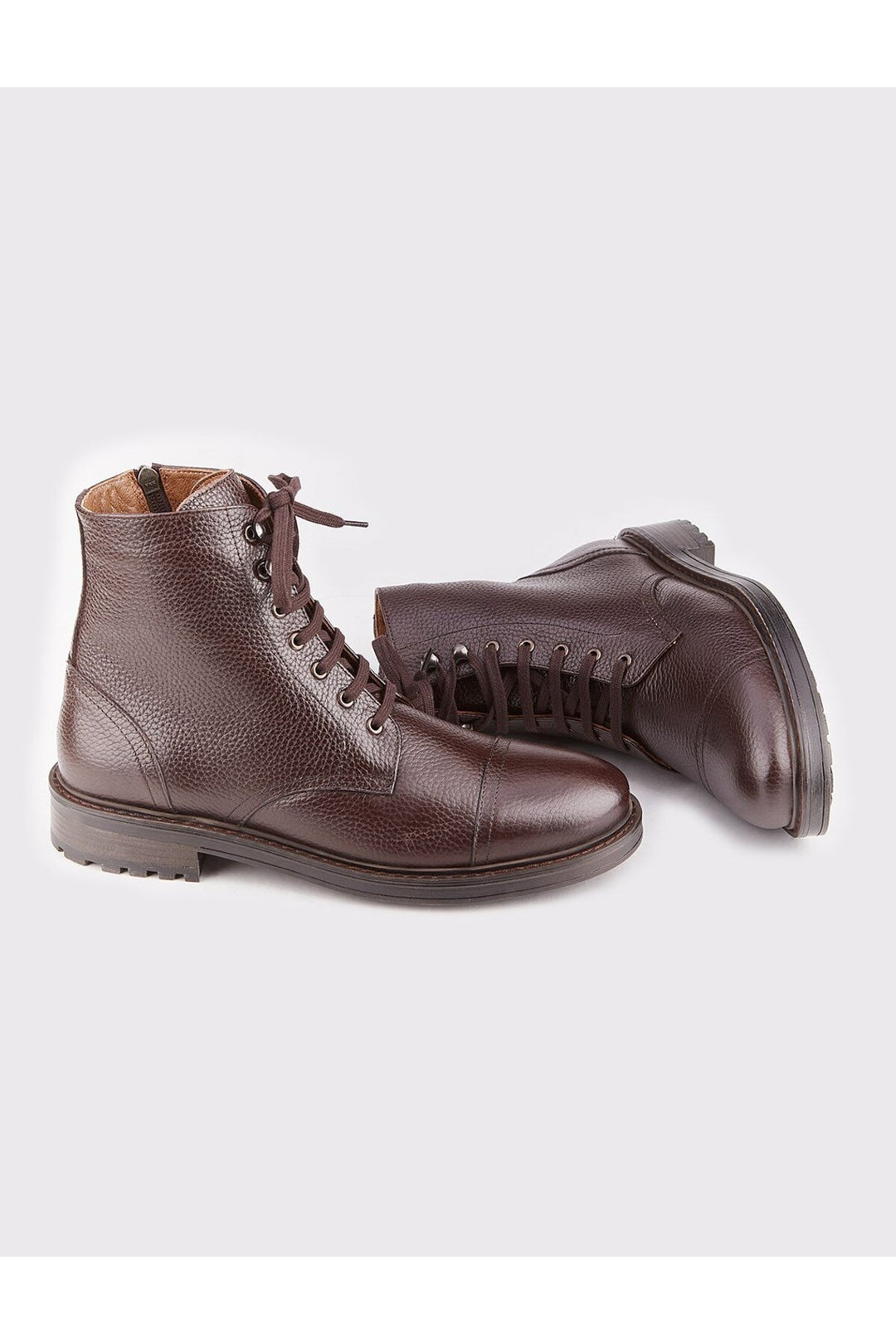 Cabani Shoes Bottines d'hiver pour hommes en cuir véritable marron à lacets et fermeture éclair - Marron