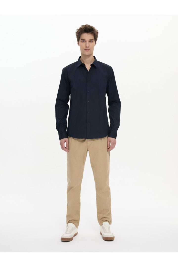 LTB Chemise basique bleu marine boutonnée sur le devant à manches longues - Bleu marine