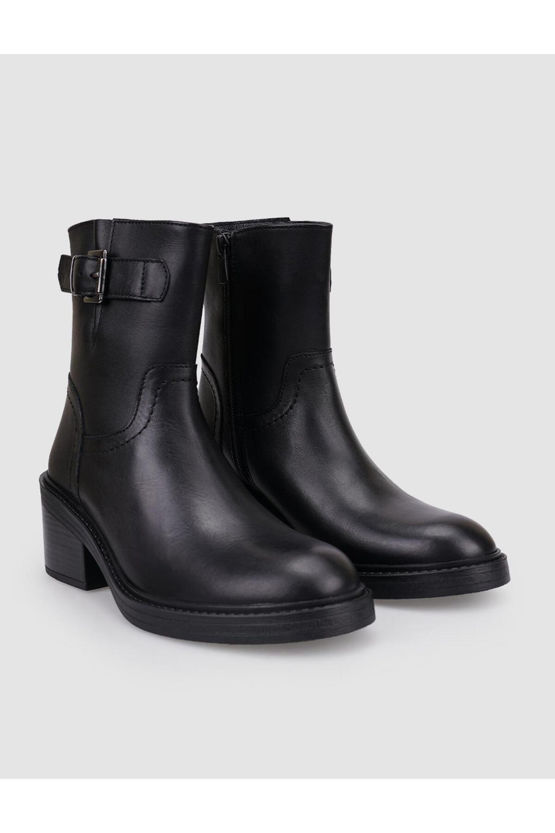 Cabani Shoes Bottines à talons pour femmes en cuir véritable noir avec fermeture éclair à 100%. - Multicolore