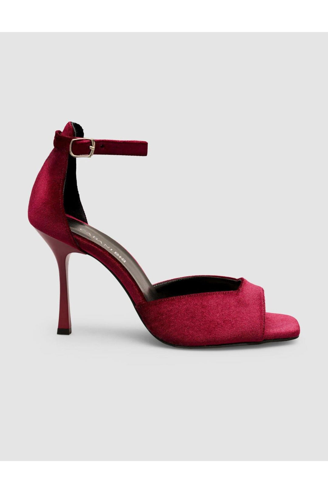 Cabani Shoes Escarpins à talon avec boucle à la cheville en velours. - Bordeaux