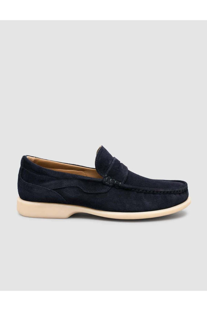 Cabani Shoes Matera Chaussures Loafers pour Hommes en Cuir Suédé Véritable Bleu marine sans Lacets - Bleu marine