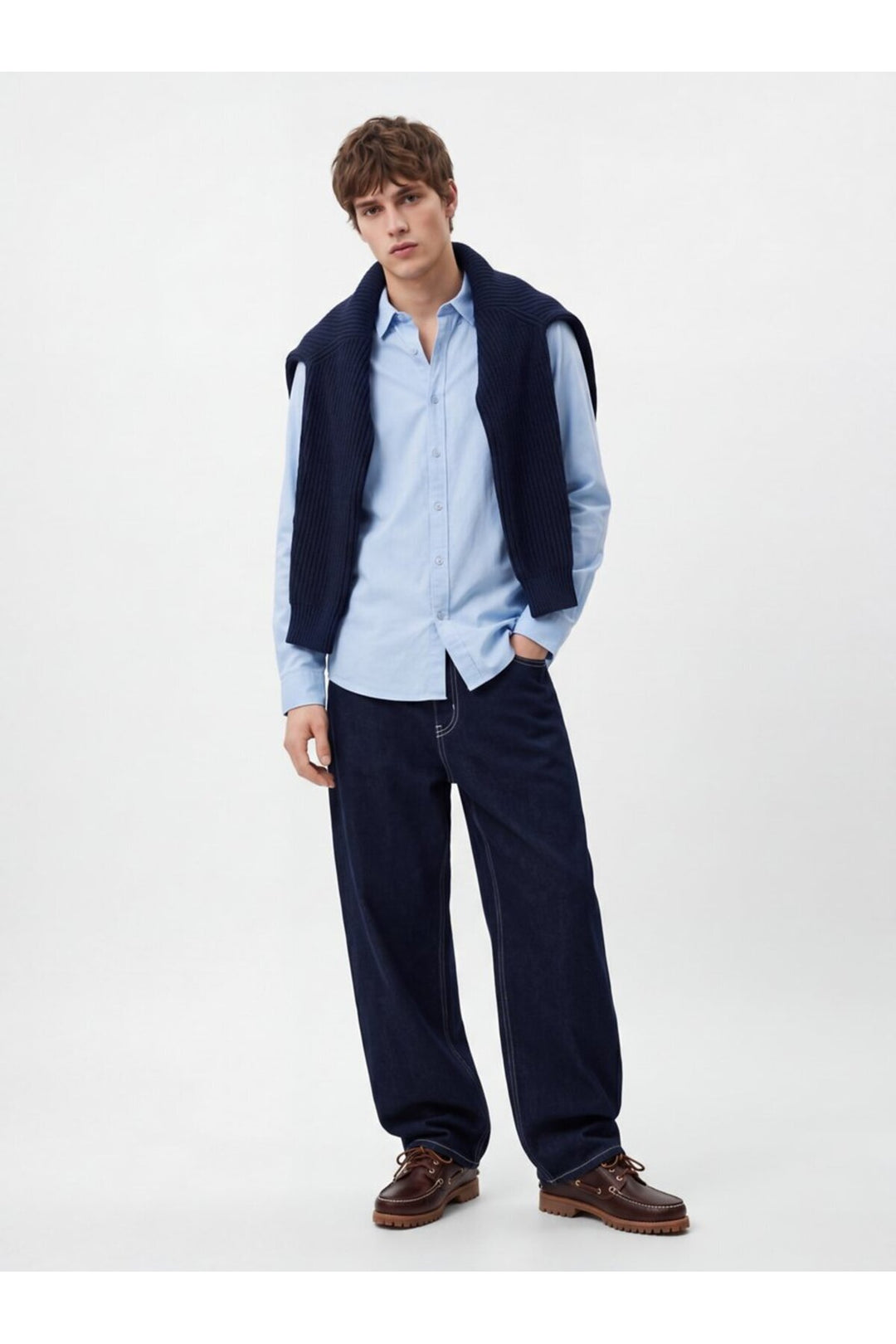 LTB Chemise basique bleu à manches longues avec boutons sur le devant - Bleu