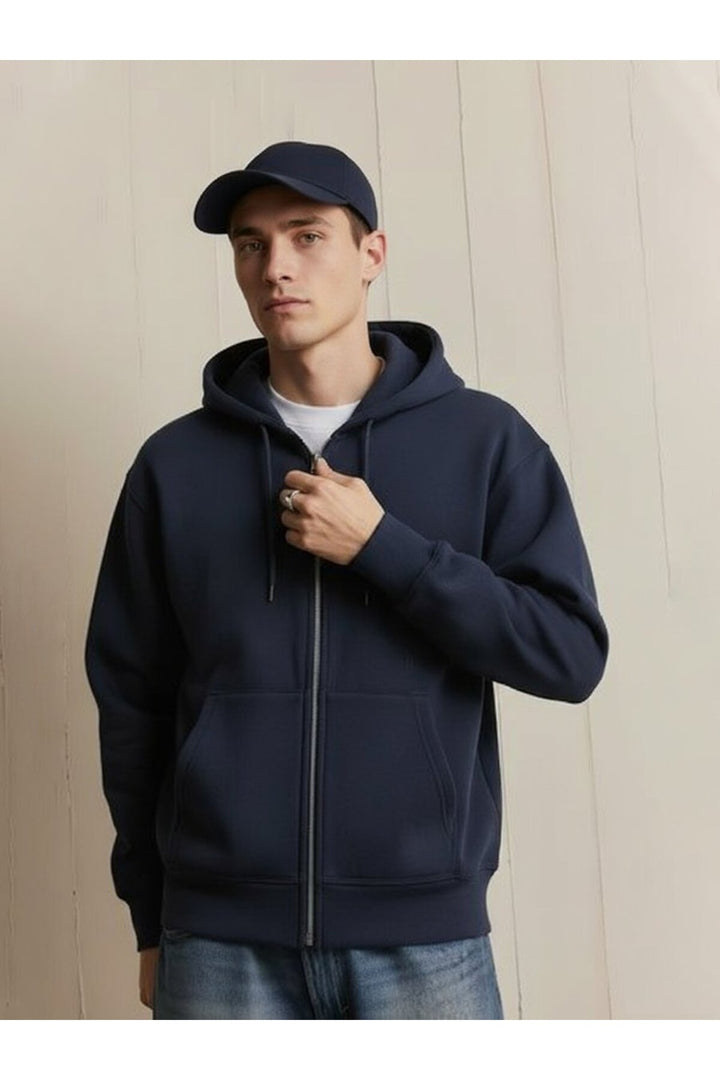 LTB Sweat zippé à capuche et manches longues bleu marine sur le devant