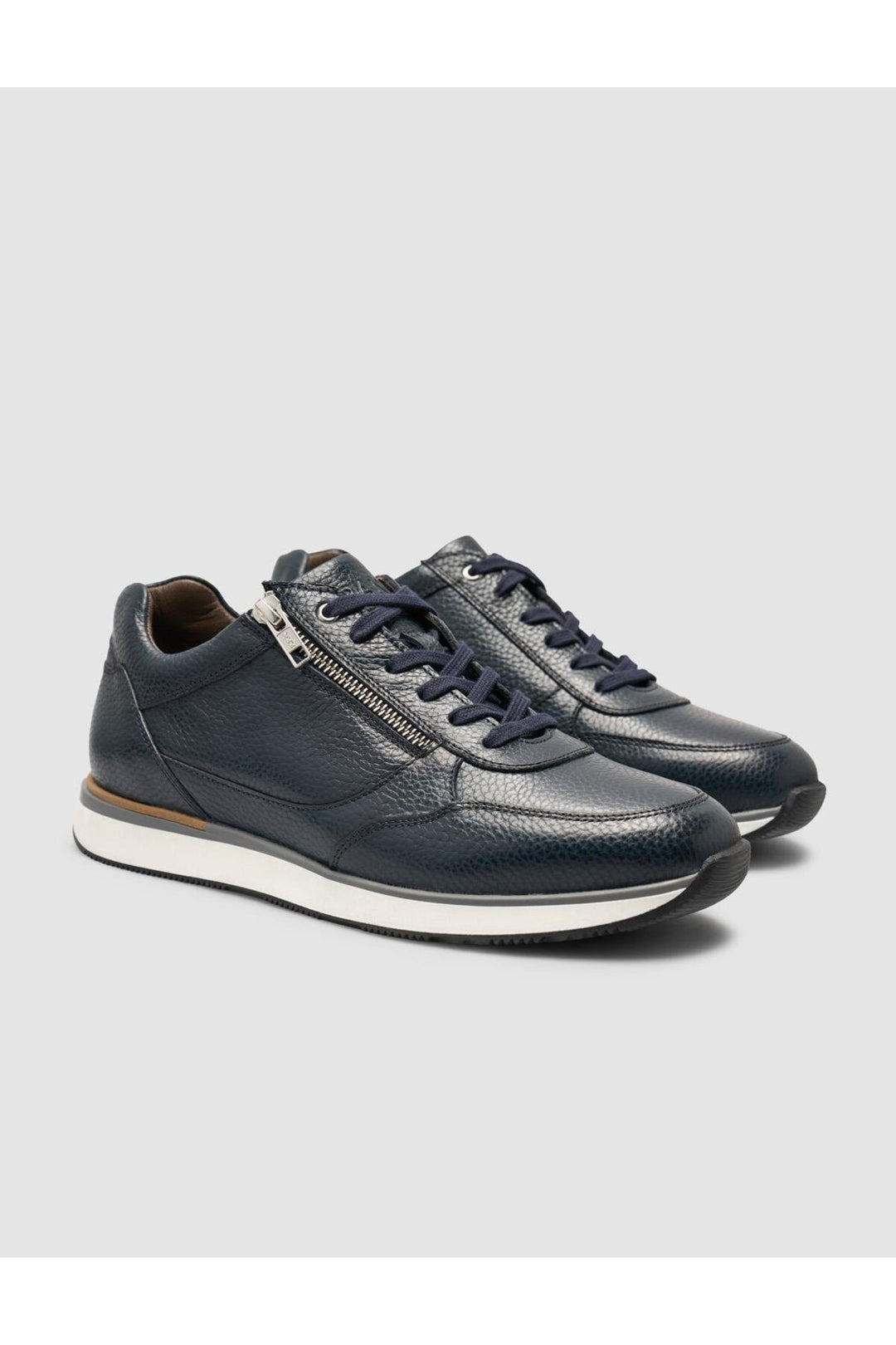 Cabani Shoes Teranor %100 Cuir Véritable Bleu marine Baskets Homme à Lacets et Fermeture Éclair - Bleu marine