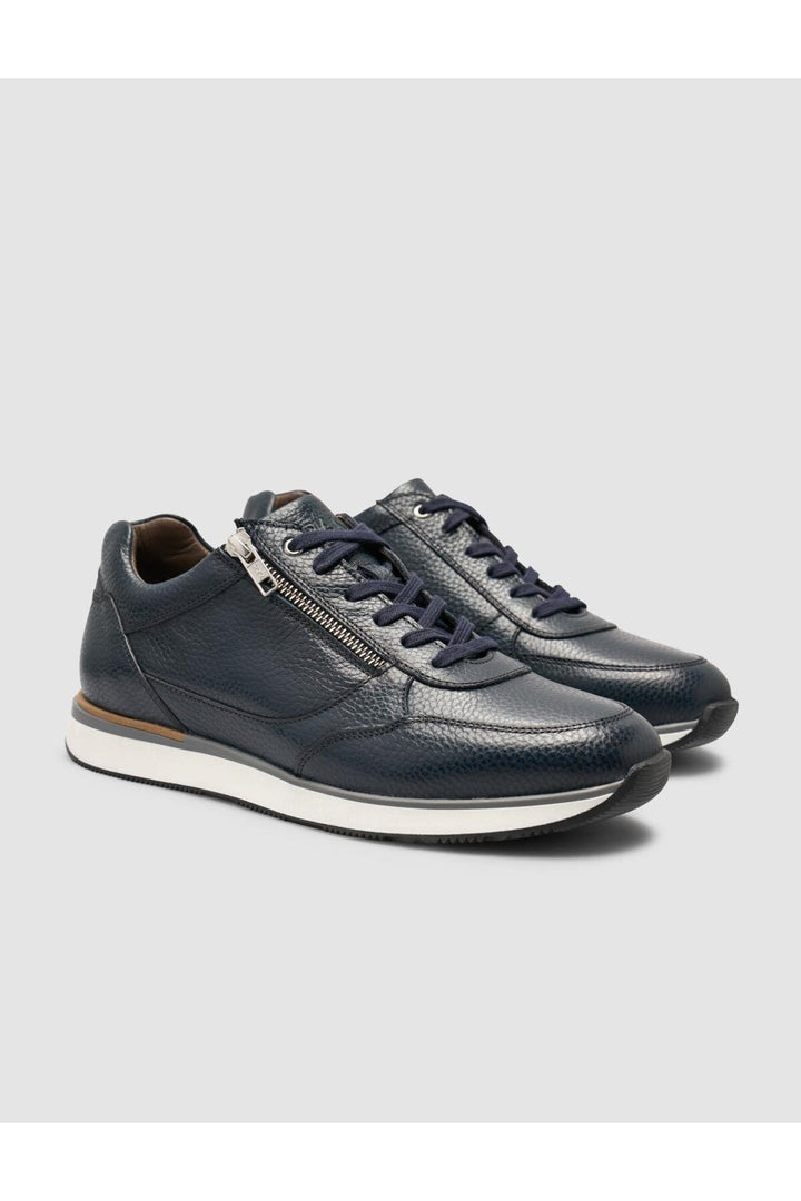 Cabani Shoes Teranor %100 Cuir Véritable Bleu marine Baskets Homme à Lacets et Fermeture Éclair - Bleu marine