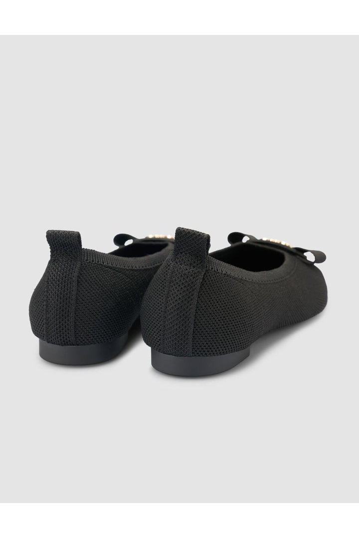 Cabani Shoes Lunor Ballerines Femme Noires avec Détail de Boucle en Tricot - Noir