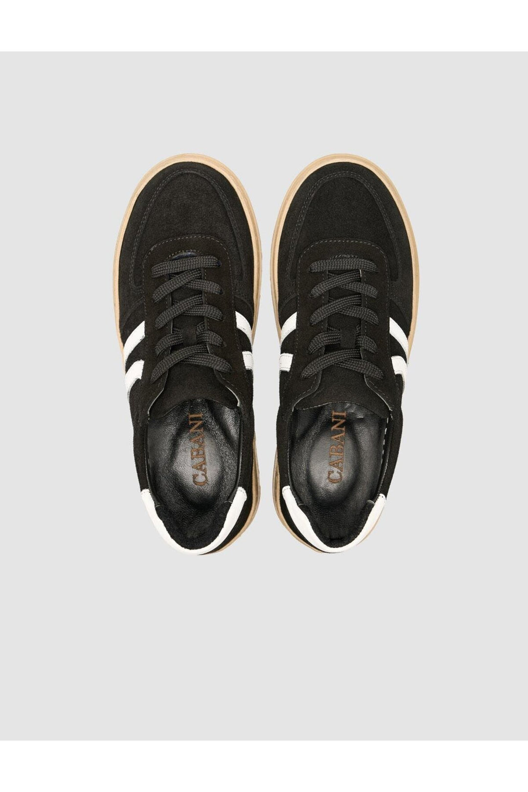 Cabani Shoes Baskets femme en suède noir avec bande. - Multicolore