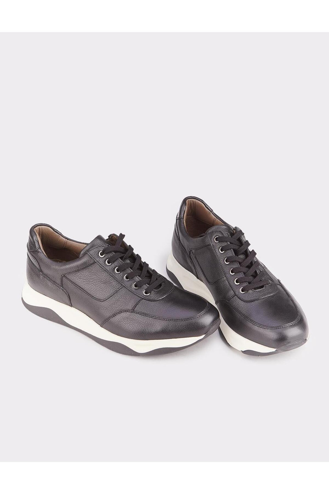 Cabani Shoes Chaussures de sport en cuir véritable pour homme, avec semelle prête, noires, à lacets. - Noir