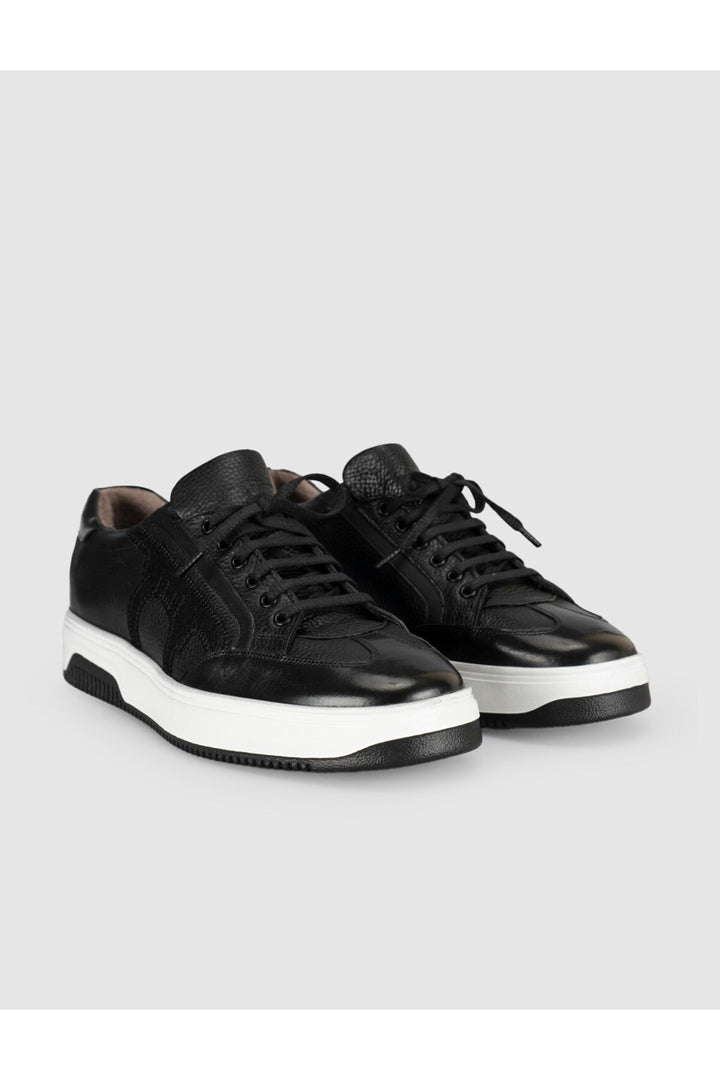 Cabani Shoes Baskets pour hommes en cuir noir premium - Multicolore