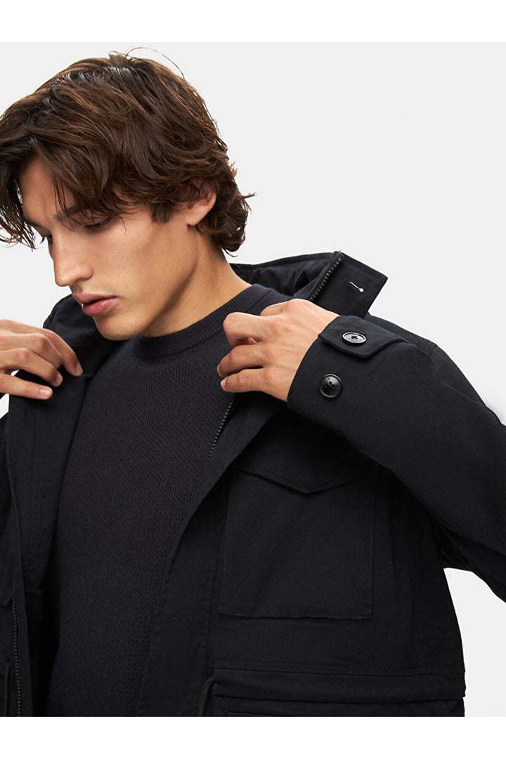 LTB Manteau à capuche uni bleu marine