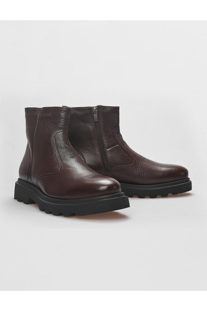 Cabani Shoes Bottines pour hommes en cuir véritable marron avec fermeture éclair - Multicolore