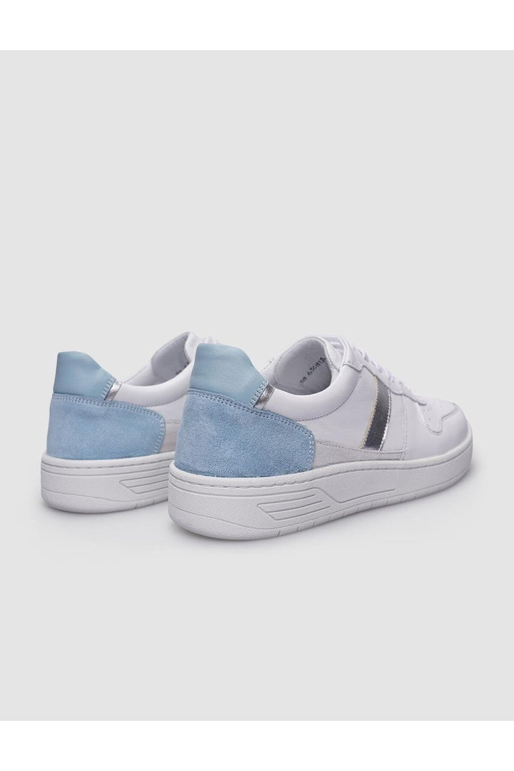 Cabani Shoes Baskets pour femmes en cuir véritable 100 % blanches et bleues avec lacets. - Blanc