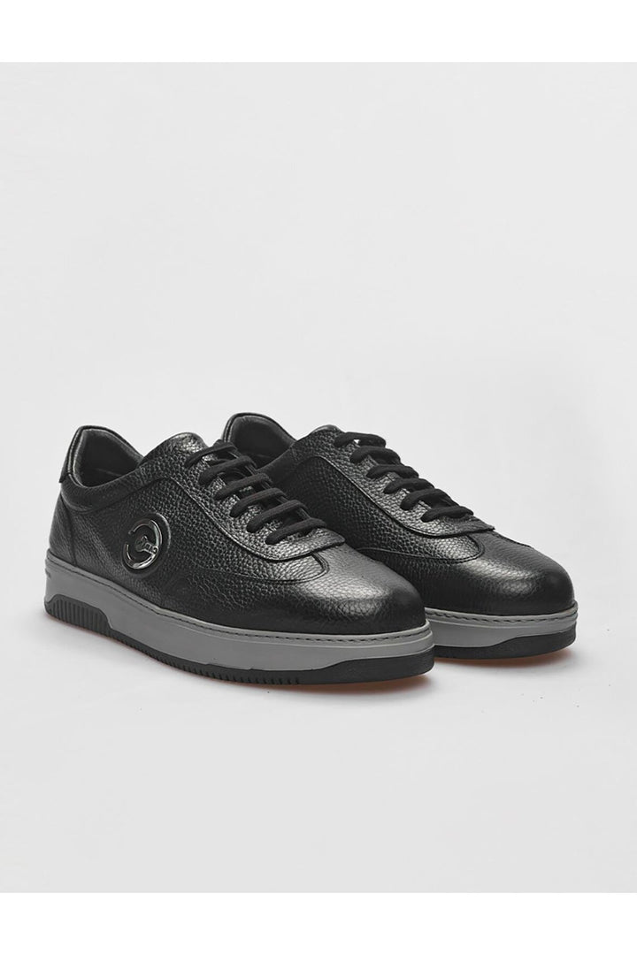 Cabani Shoes Chaussures de sport pour hommes en cuir véritable avec lacets et fourrure noire. - Noir