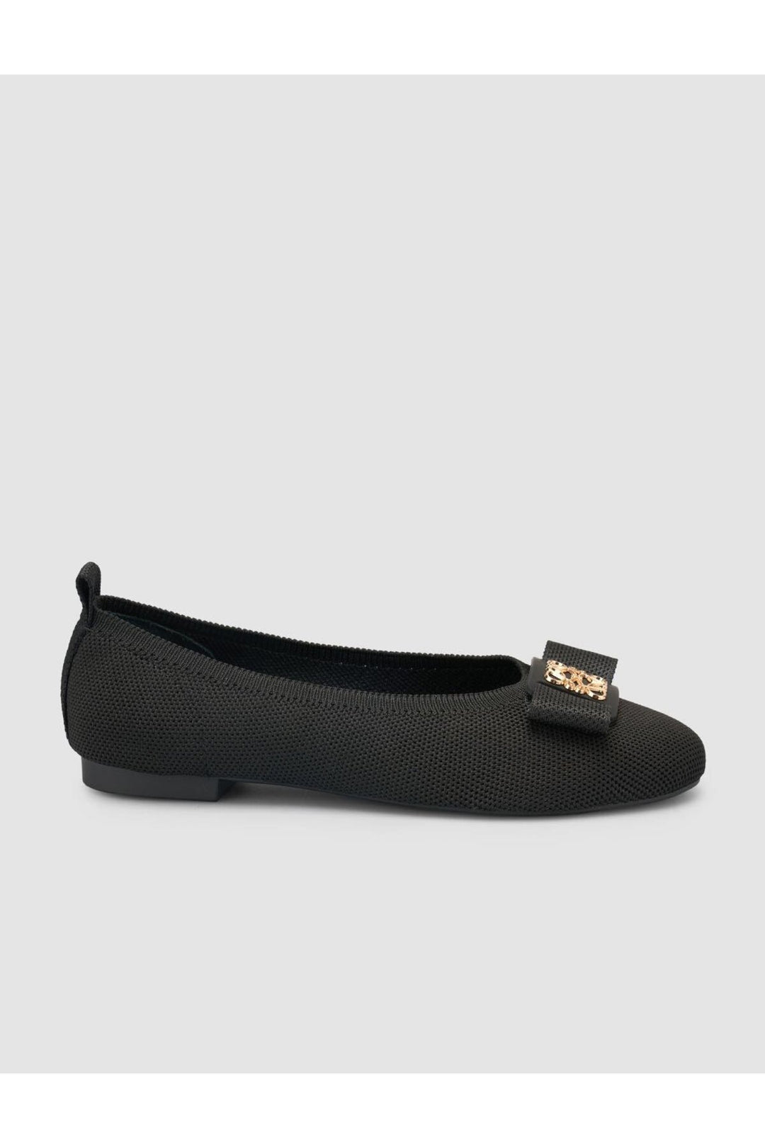 Cabani Shoes Lunor Ballerines Femme Noires avec Détail de Boucle en Tricot - Noir