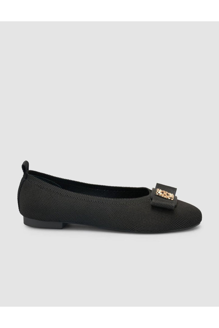 Cabani Shoes Lunor Ballerines Femme Noires avec Détail de Boucle en Tricot - Noir