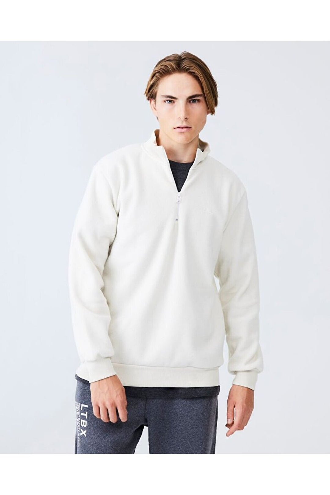 LTB Sweat-shirt crème coupe droite à col droit et fermeture éclair