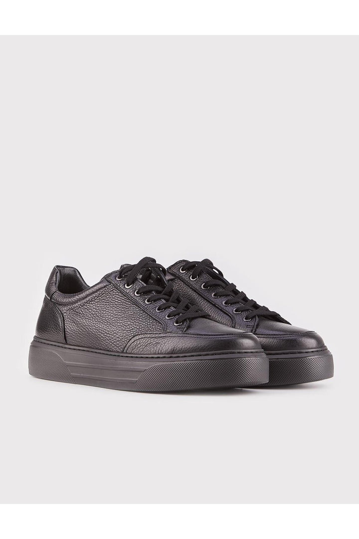 Cabani Shoes Chaussures de sport pour hommes en cuir véritable, noires, à lacets, avec semelle en polyuréthane. - Noir
