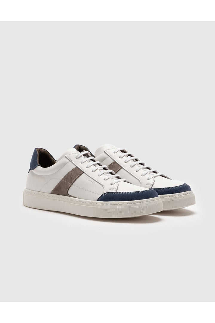 Cabani Shoes Chaussures de sport pour hommes en cuir véritable blanches à lacets - Blanc