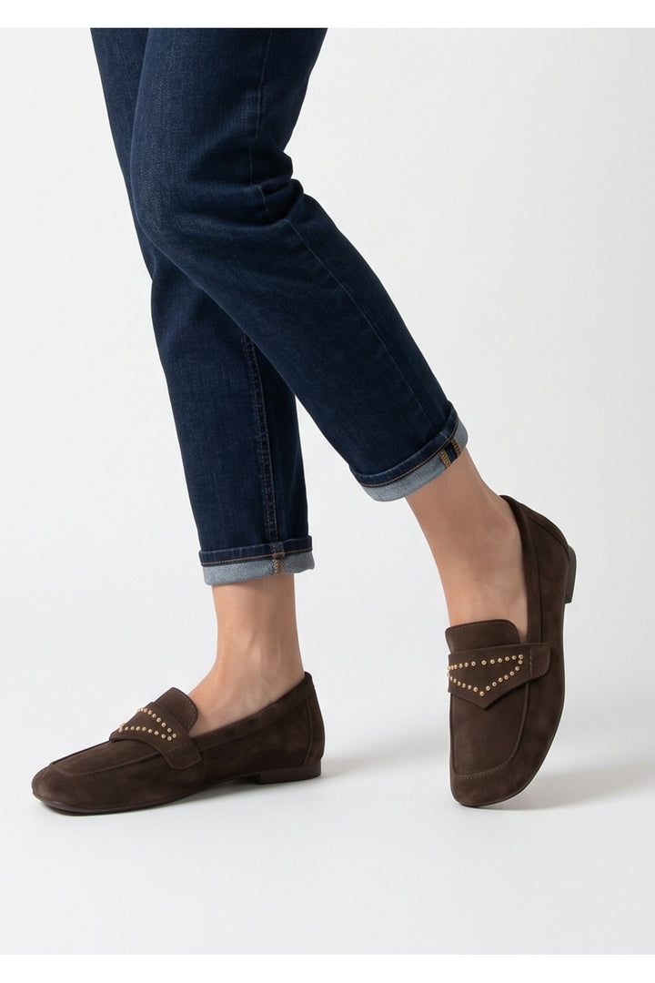 Wavelys RON Chaussures Ballerines en Cuir Suédé Marron à Talon Bas Confortable - Marron