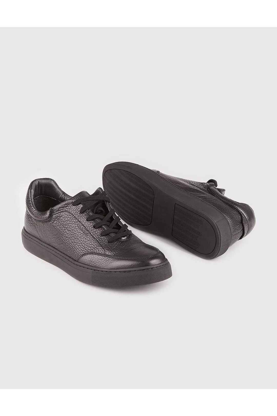 Cabani Shoes Chaussures de sport pour hommes en cuir véritable, noires, à lacets, avec semelle en caoutchouc. - Noir