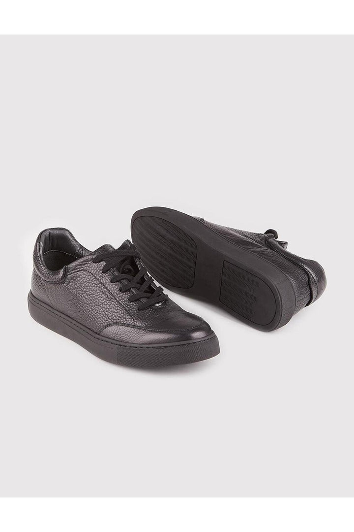 Cabani Shoes Chaussures de sport pour hommes en cuir véritable, noires, à lacets, avec semelle en caoutchouc. - Noir