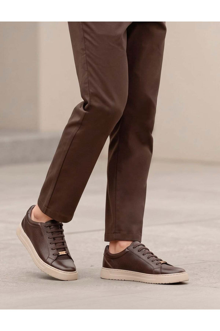 Cabani Shoes Baskets décontractées pour hommes en cuir véritable marron - Marron