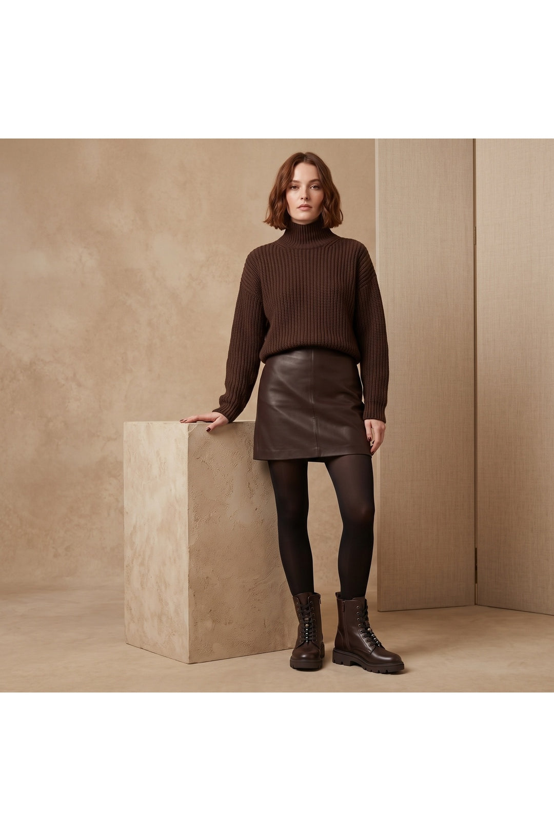 Wavelys ELCHE Bottes à lacets pour femmes en cuir véritable marron, confortables et pratiques avec fermeture éclair. - Marron