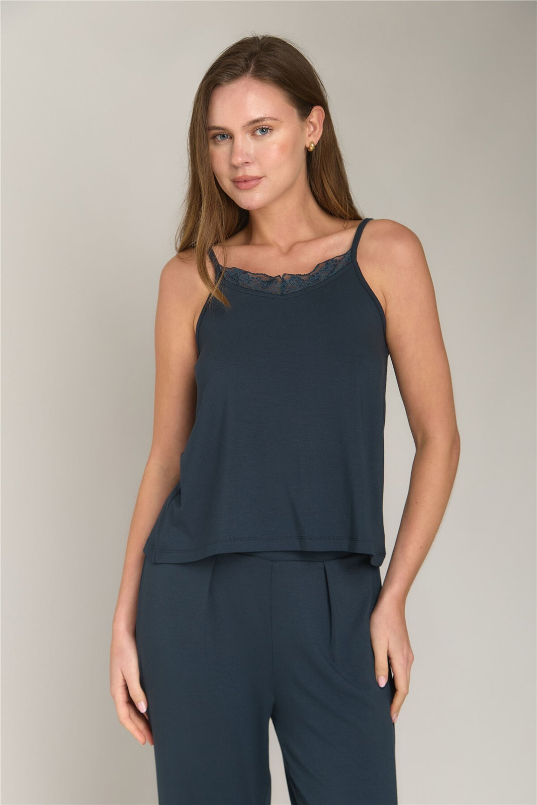 Lovely Things ELLA Örme İp Askılı Atlet Pijama Üstü - Antrasit